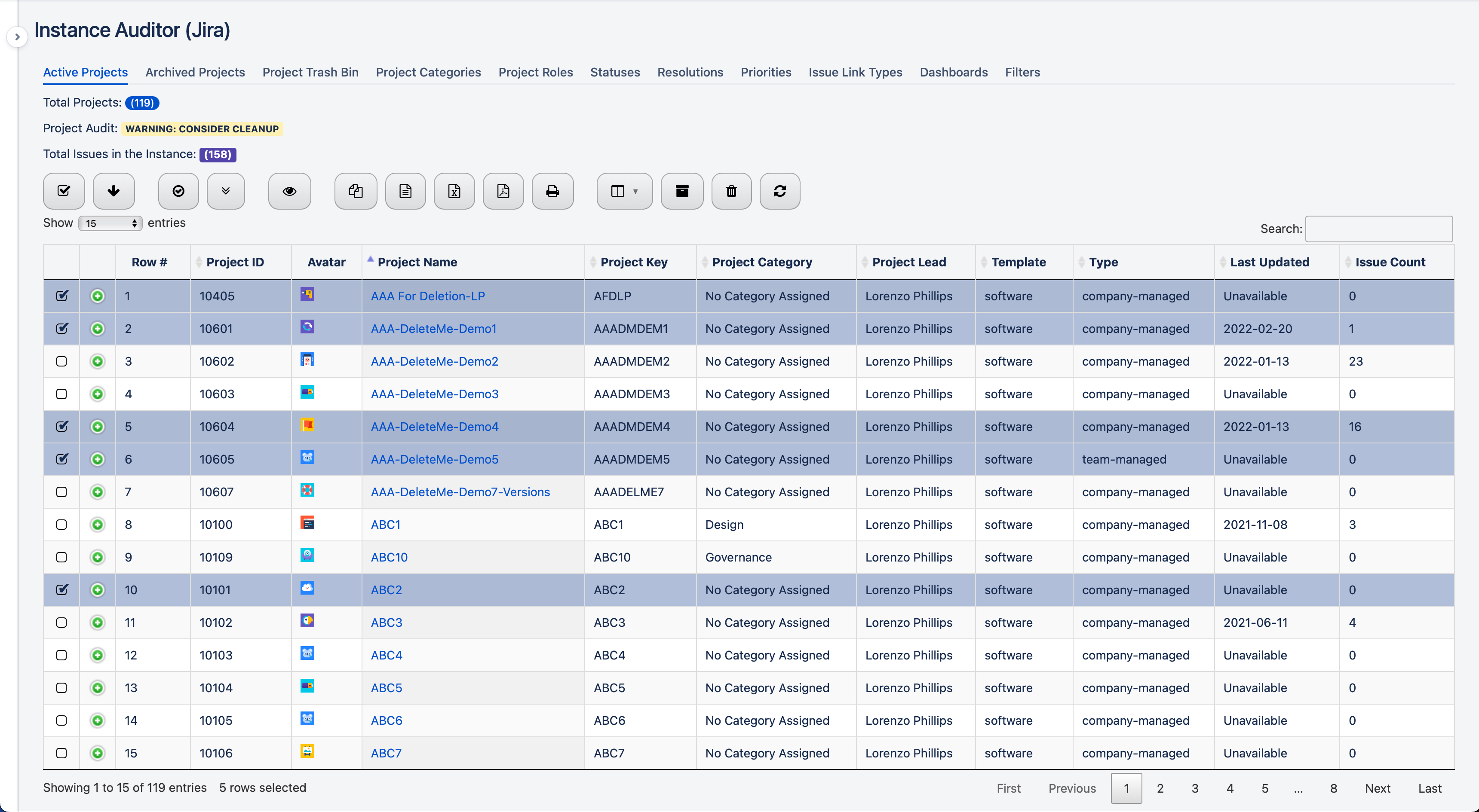 Instance Auditor (Jira) - Active Projects