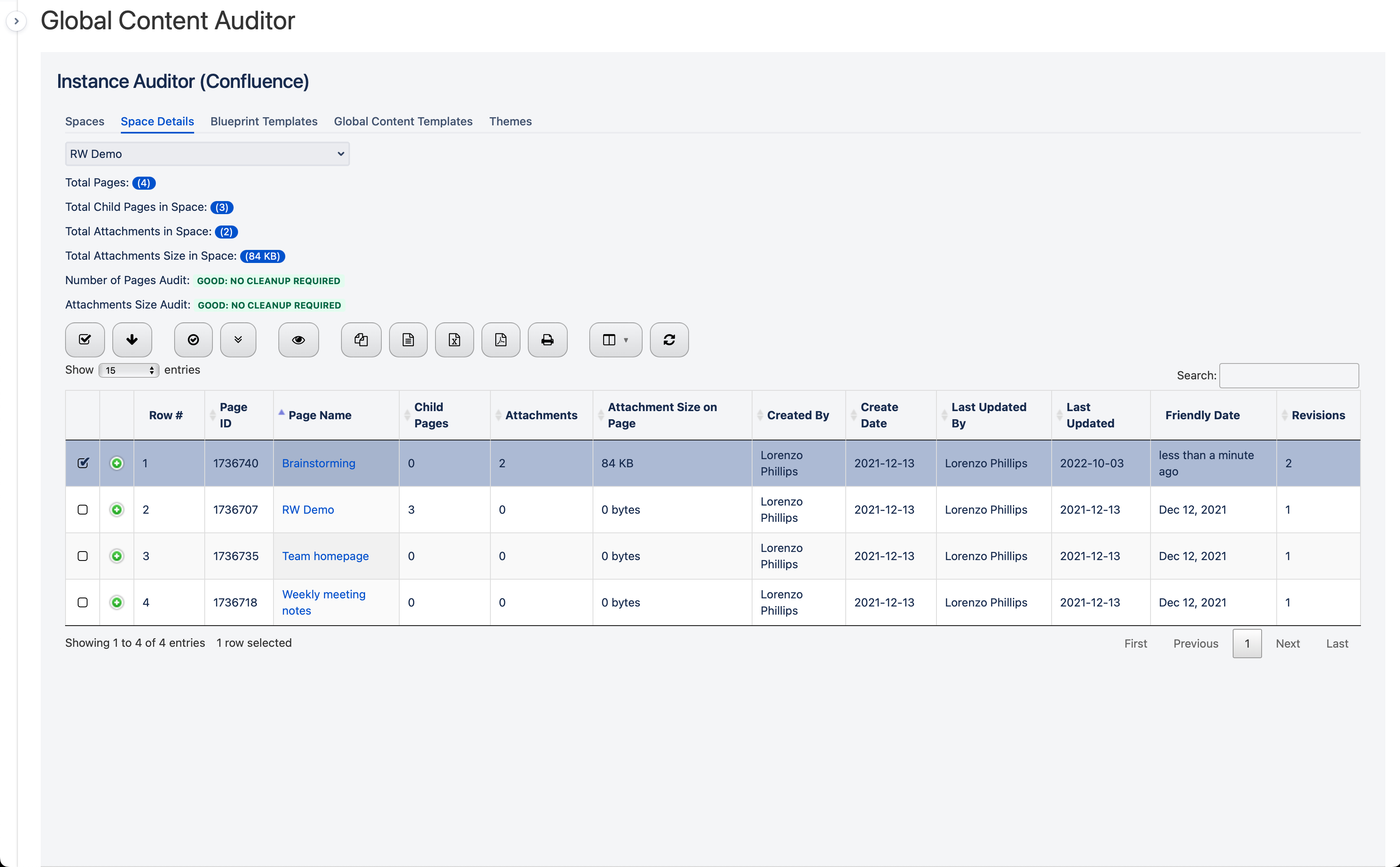 Instance Auditor (Confluence) - Space Details
